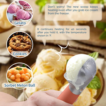 Heated Ice Cream Scoop Rechargeable, Electric Warming Ice Cream Scooper with LED Display, Heats to 158°F for Hard Ice Cream, Easy for Seniors & Kids, IP67 Waterproof (White, 2 oz)