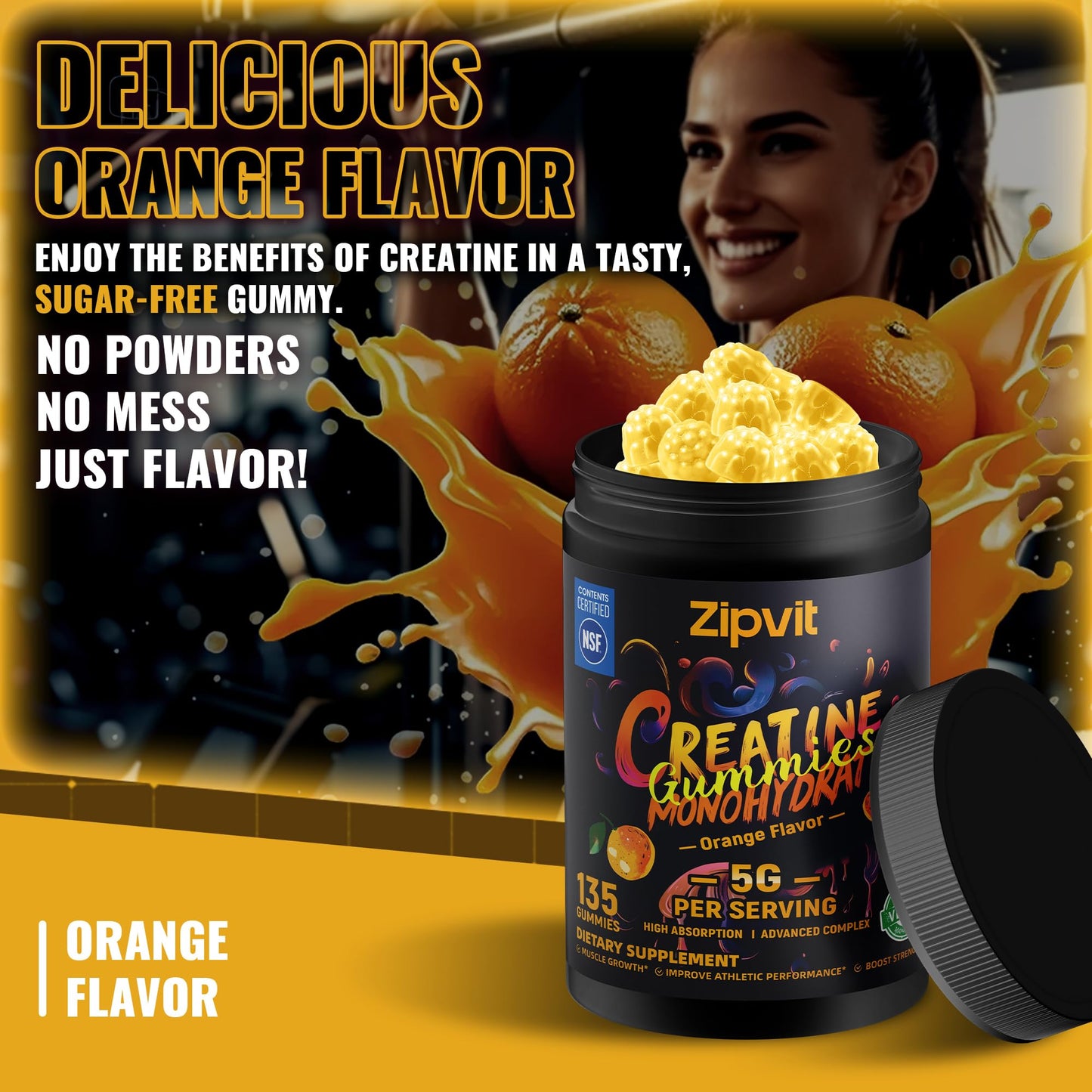 Creatine Monohydrate Gummies, NSF Certified Creatine Gummy, 5g Dose for Men & Women to Support Muscle, Strength, Recovery, Cognitive Health & Memory, Pineapple Flavor, 135 Gummies