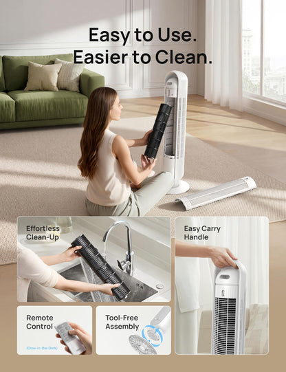 DREO Tower Fan for Bedroom, 2026 Upgraded DC Motor, 28ft/s High Velocity, 20dB Ultra Quiet Standing Fan, 8 Speeds 4 Modes, 90° Oscillating Bladeless Fan for Indoors, Floor Fans with Remote, Black