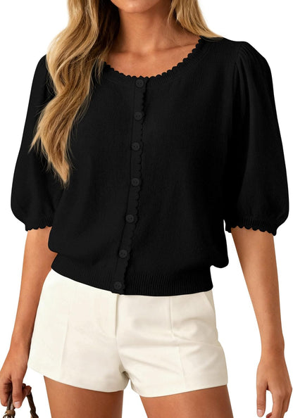 PRETTYGARDEN Women Short Sleeve Lightweight Knit Cardigans