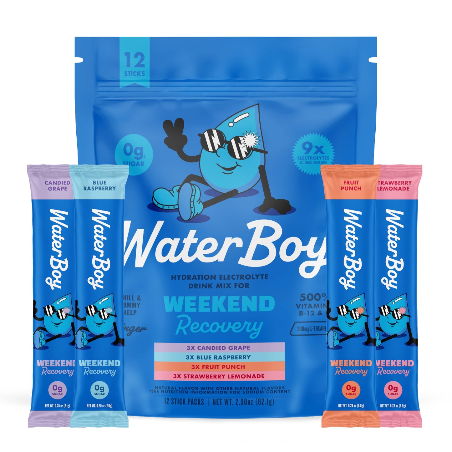Waterboy - Weekend Recovery, Variety Pack, Sugar Free Electrolytes Powder Drink Mix - 24ct Hydration Packets