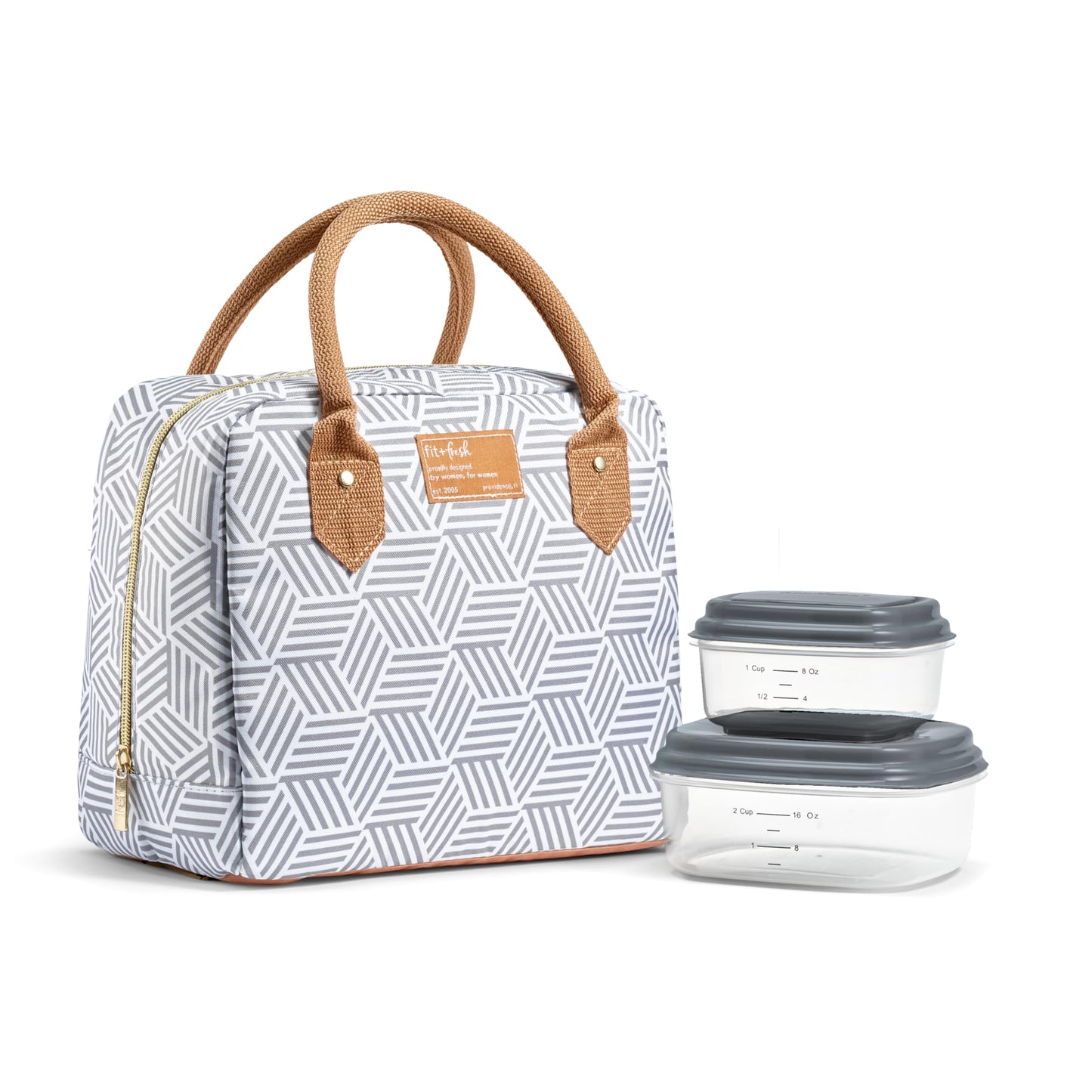 Fit & Fresh Bloomington Lunch Bag for Women - Insulated Large Lunch Box for Work with Containers, Leak-Resistant, Stain-Resistant, Zipper Closure, Cheetah