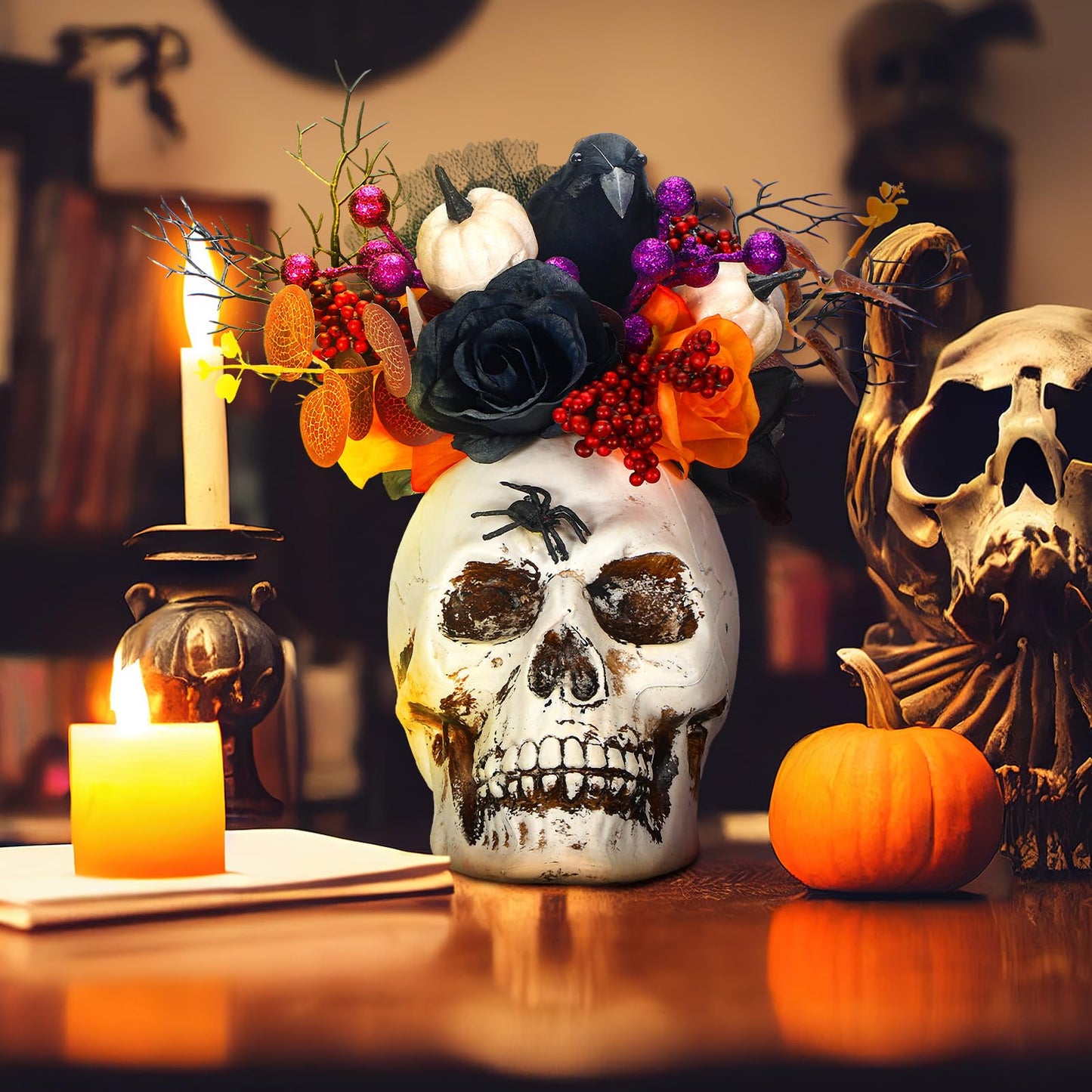 Daifunli Halloween Table Centerpieces Decorations Witch Boot and Pumpkin Artificial Flowers Halloween Tabletop Decorations for Home Kitchen Indoor Haunted Party Decoration 12x17 Inch