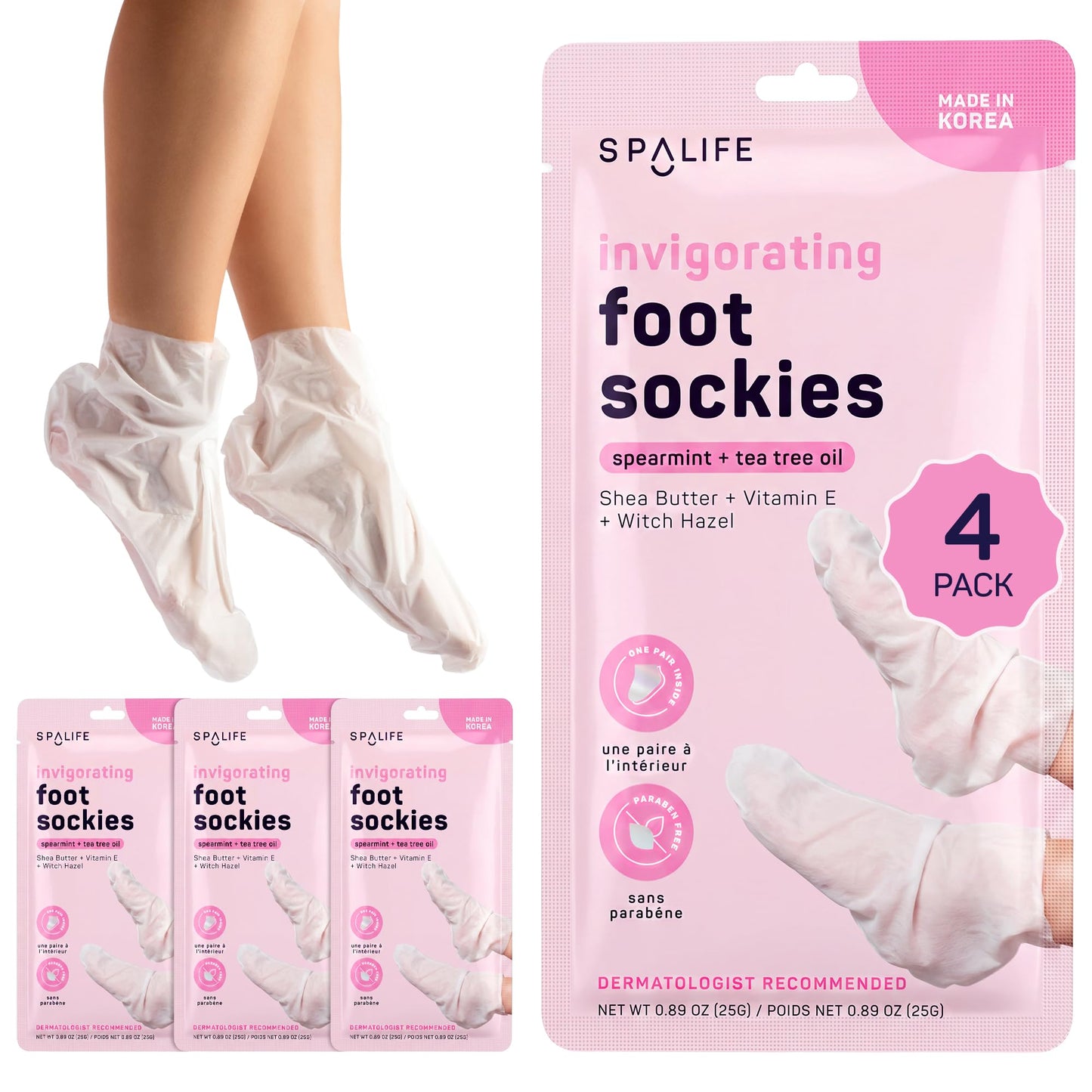 SpaLife Moisturizing Foot Sockies | Foot Mask for Dry Cracked Feet | Tea Tree Oil Softening Booties | Callus Remover Alternative | Self Care Gifts for Women | 8 Pack