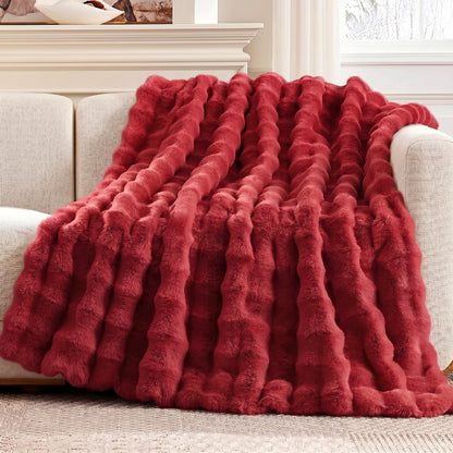 Cozy Bliss Faux Fur Throw Blanket for Couch, Fuzzy Soft Plush Thick Bubble Blanket for Sofa Bedroom Living Room, 50 * 60 Inches Tie Dye Pink