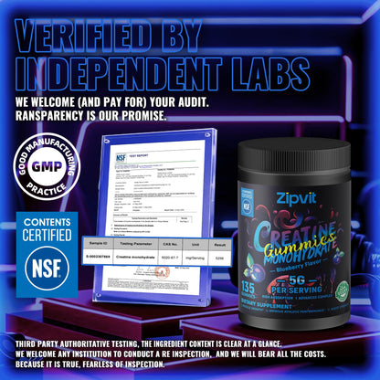 Creatine Monohydrate Gummies, NSF Certified Creatine Gummy, 5g Dose for Men & Women to Support Muscle, Strength, Recovery, Cognitive Health & Memory, Pineapple Flavor, 135 Gummies