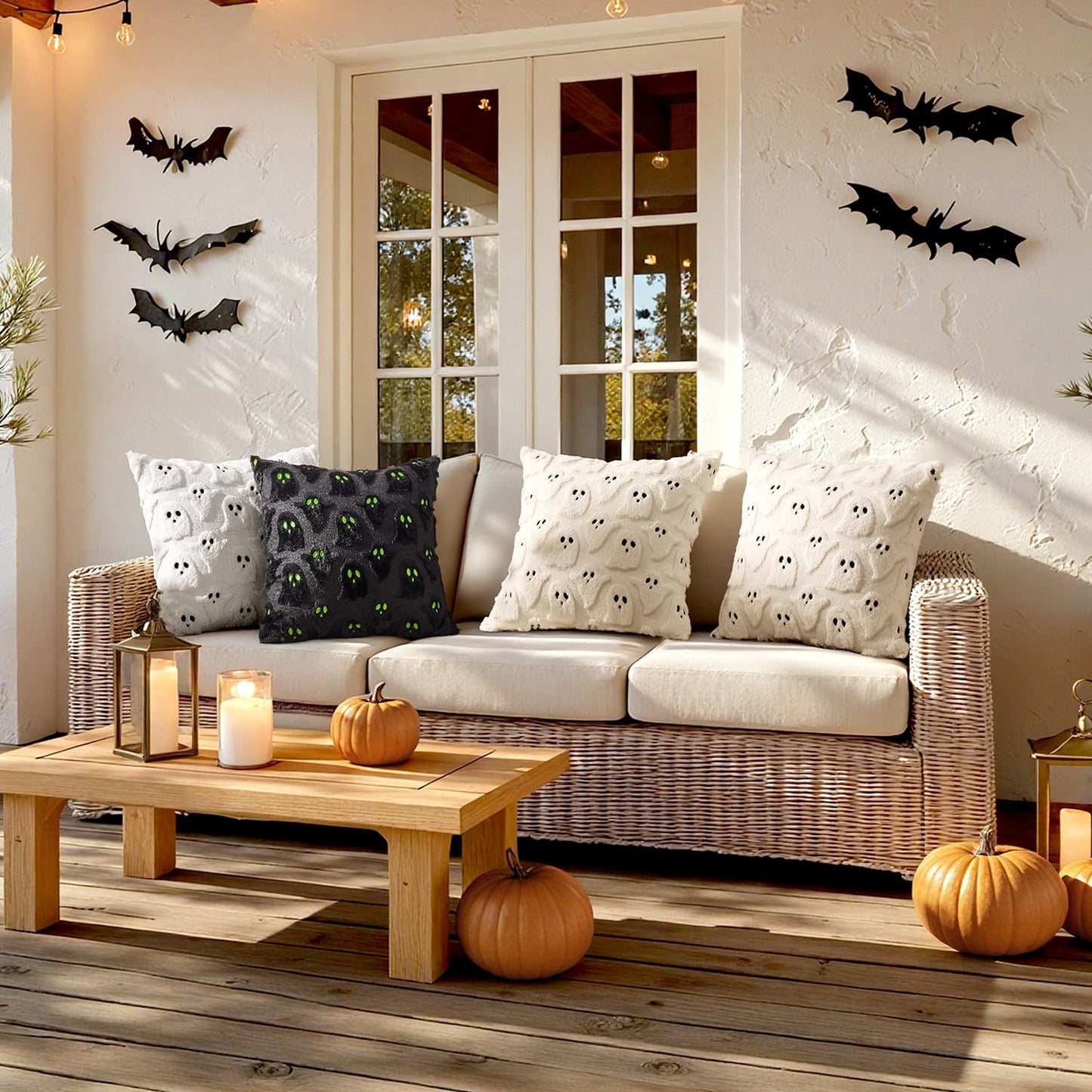 MIULEE Cute Ghost Halloween Pillow Covers 20x20 Inch Set of 2 White | Soft Plush Faux Fur Throw Pillows Spooky Fall Decorative Cushion Covers for Couch Sofa Bed Porch Living Room
