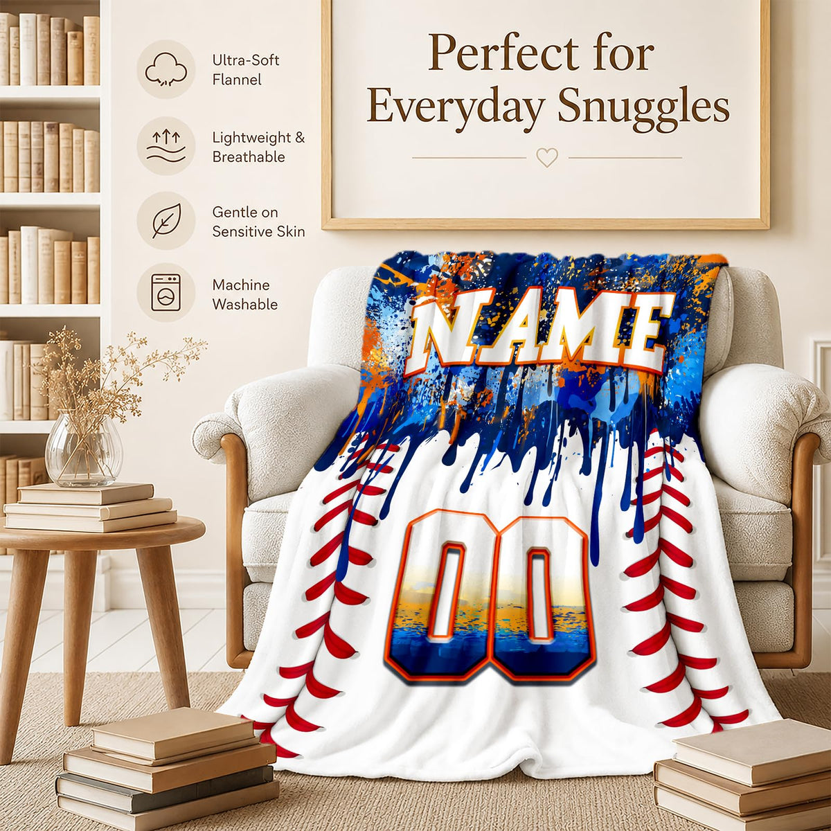 Kids Blanket Custom Baseball Blankets, Splashed Ink Throw Bed Travel