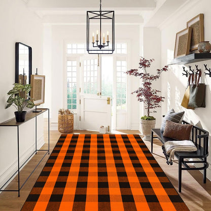 Christmas Door Mat Outdoor 35.4''x59'' Buffalo Plaid Christmas Decor Rug Cotton Hand-Woven Layered Door Mats Washable Carpet for Front Porch, Kitchen, Farmhouse, Entryway