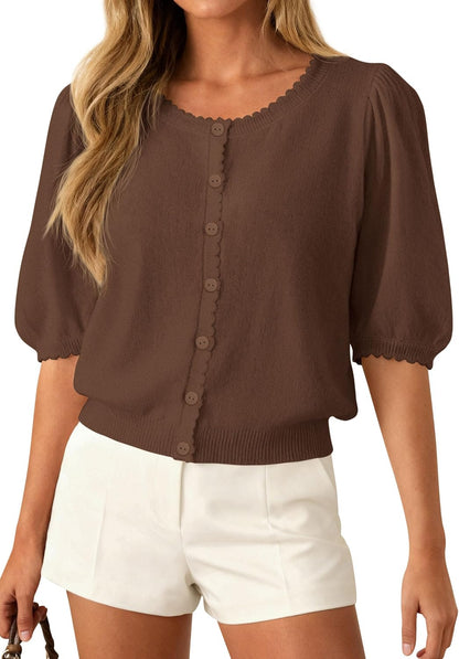 PRETTYGARDEN Women Short Sleeve Lightweight Knit Cardigans