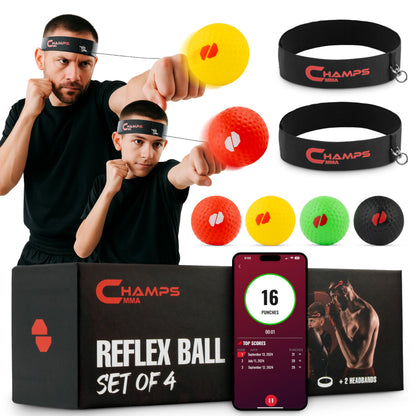 Champs MMA Boxing Reflex Ball Set with Punch Counter App – Hand-Eye Coordination & Speed Training Kit