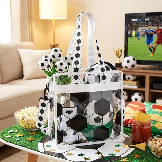Soccer Clear Tote Gift Bag, 11.8x11.8x5.9 Inch Stadium Approved Waterproof Purse with Adjustable Strap for Women Mom