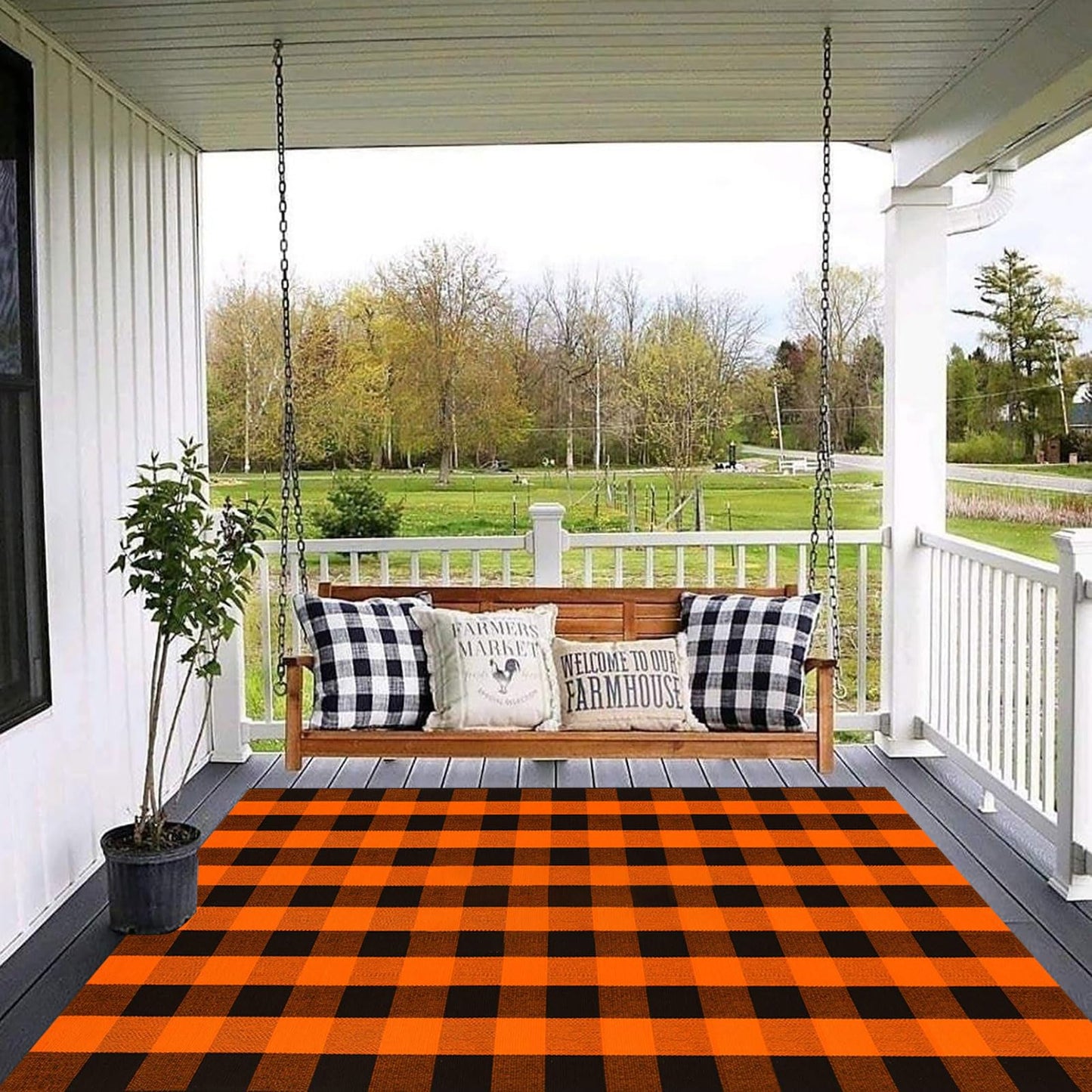 Christmas Door Mat Outdoor 35.4''x59'' Buffalo Plaid Christmas Decor Rug Cotton Hand-Woven Layered Door Mats Washable Carpet for Front Porch, Kitchen, Farmhouse, Entryway