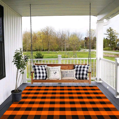 Christmas Door Mat Outdoor 35.4''x59'' Buffalo Plaid Christmas Decor Rug Cotton Hand-Woven Layered Door Mats Washable Carpet for Front Porch, Kitchen, Farmhouse, Entryway