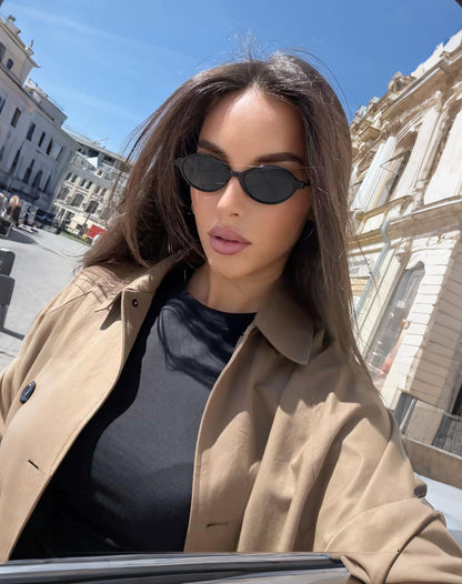 WOWSUN Retro Oval Sunglasses for Women,Slim 90s Vintage Fashion Shades