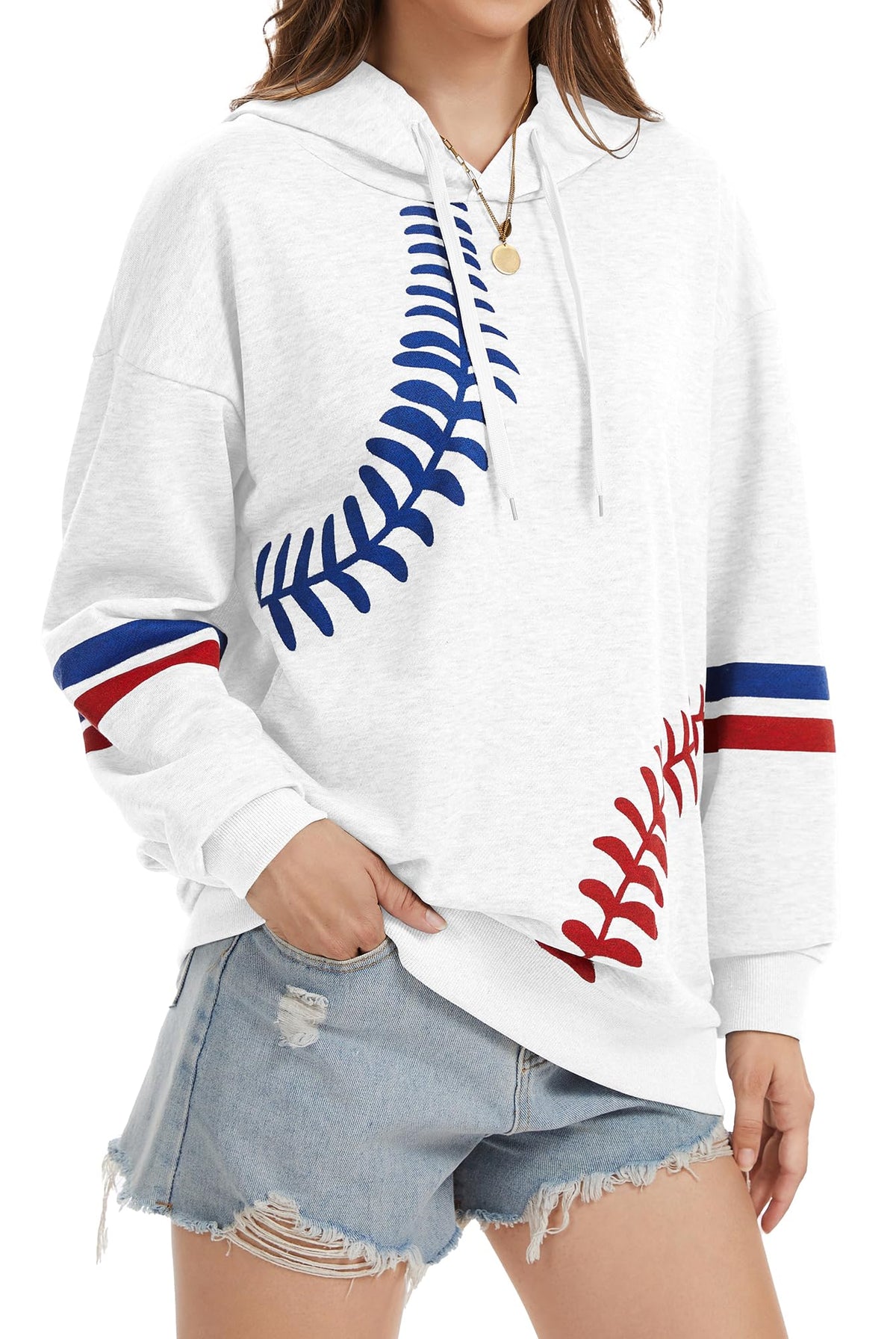 Womens Baseball Hoodie Casual Long Sleeve Baseball Mom Sweatshirt