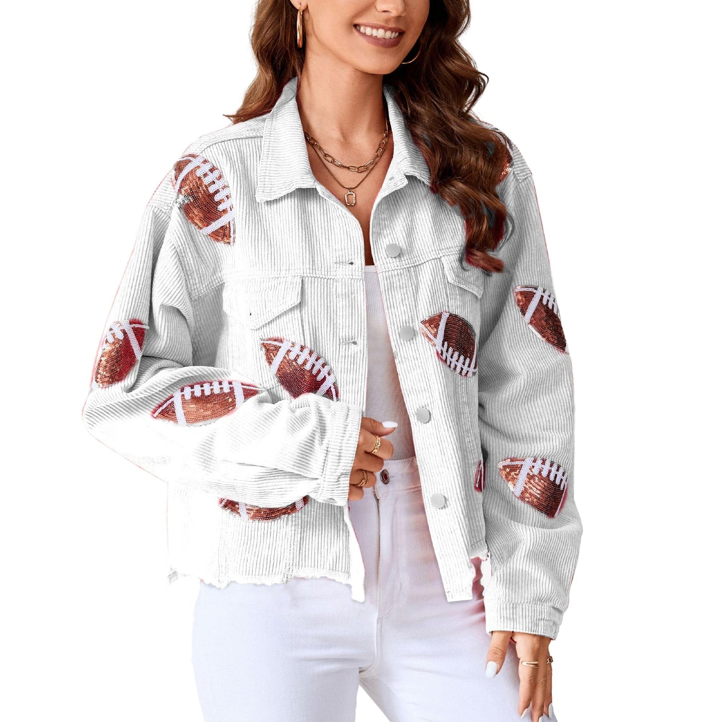 Xunger Women’s Football Corduroy Sequin Jacket