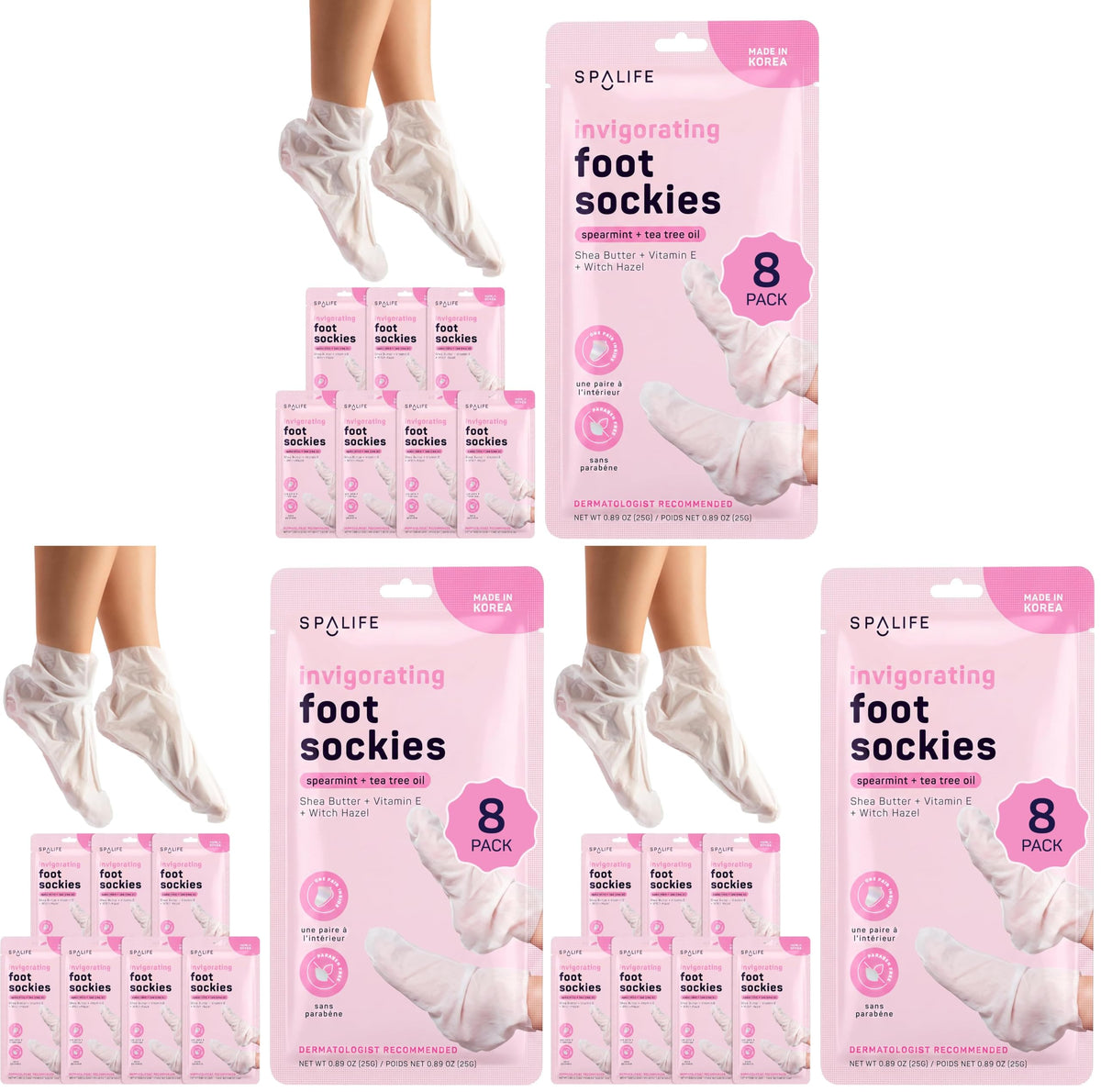 SpaLife Moisturizing Foot Sockies | Foot Mask for Dry Cracked Feet | Tea Tree Oil Softening Booties | Callus Remover Alternative | Self Care Gifts for Women | 8 Pack