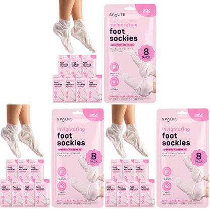 SpaLife Moisturizing Foot Sockies | Foot Mask for Dry Cracked Feet | Tea Tree Oil Softening Booties | Callus Remover Alternative | Self Care Gifts for Women | 8 Pack