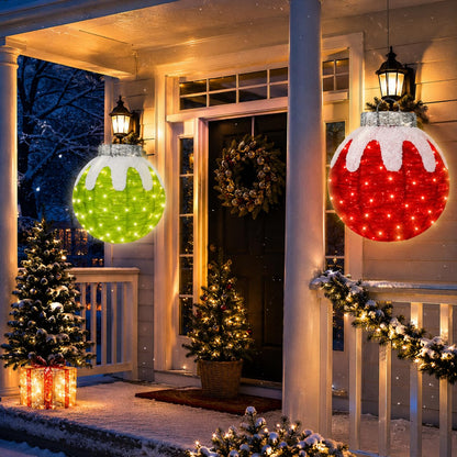 2 Pcs Outdoor Christmas Ornaments, Lighted Pop-Up Holiday Ball Decoration with 160 LED Lights, 8 Light Functions, Lighted Collapsible Christmas Outdoor Decorations for Yard, Patio, Home