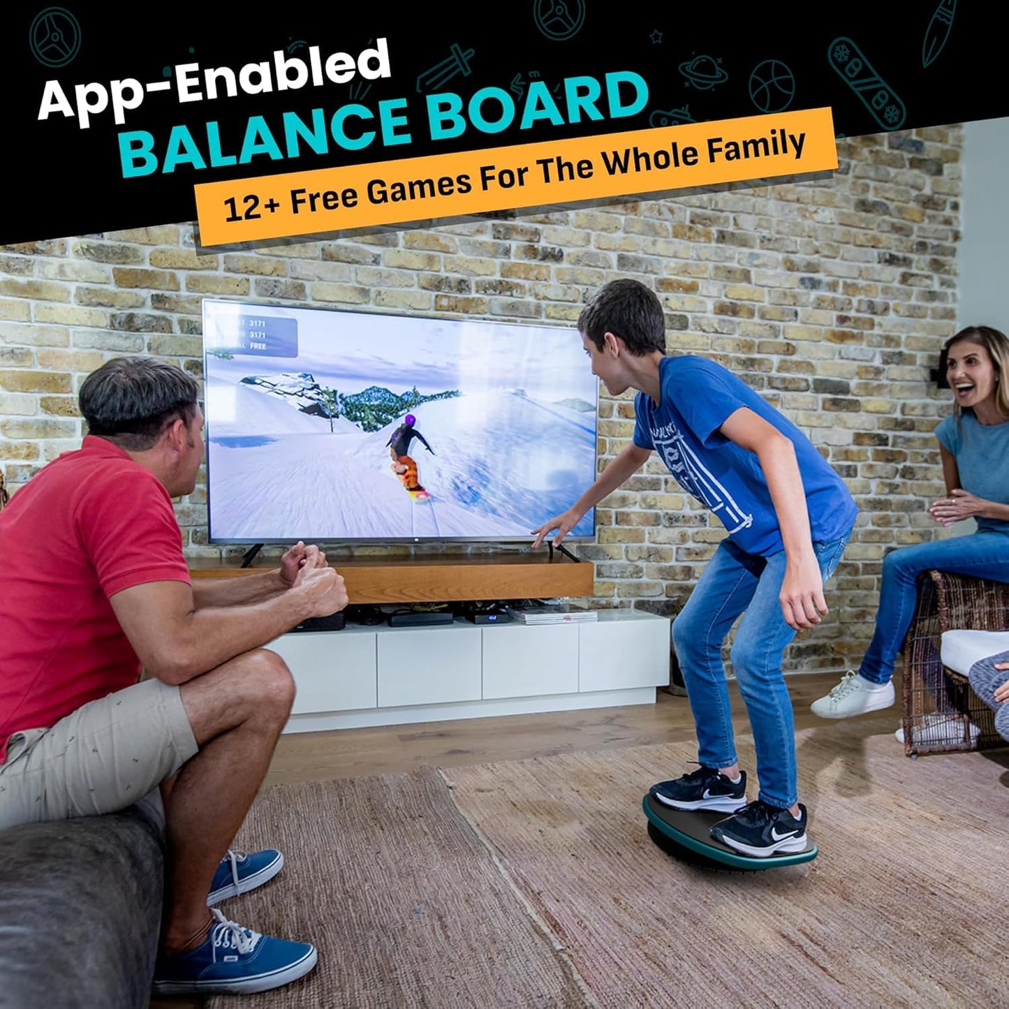 GoBalance Board - App-Enabled Balance Board. Smart Bluetooth Sensor, 12 FREE Interactive Games - Fun, Balance Training and Home Gym Workout! Boost Coordination & Strength for Teens and Adults