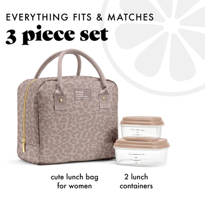 Fit & Fresh Bloomington Lunch Bag for Women - Insulated Large Lunch Box for Work with Containers, Leak-Resistant, Stain-Resistant, Zipper Closure, Cheetah