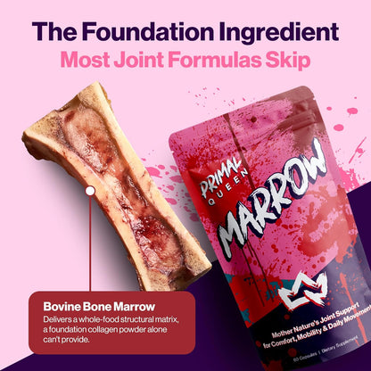 Primal Queen Marrow – Bone Marrow Joint Support for Women | 46x Bioavailable Curcuwin® Turmeric, Hyaluronic Acid, Boswellia | Joint Flex Support, 46x More Absorption