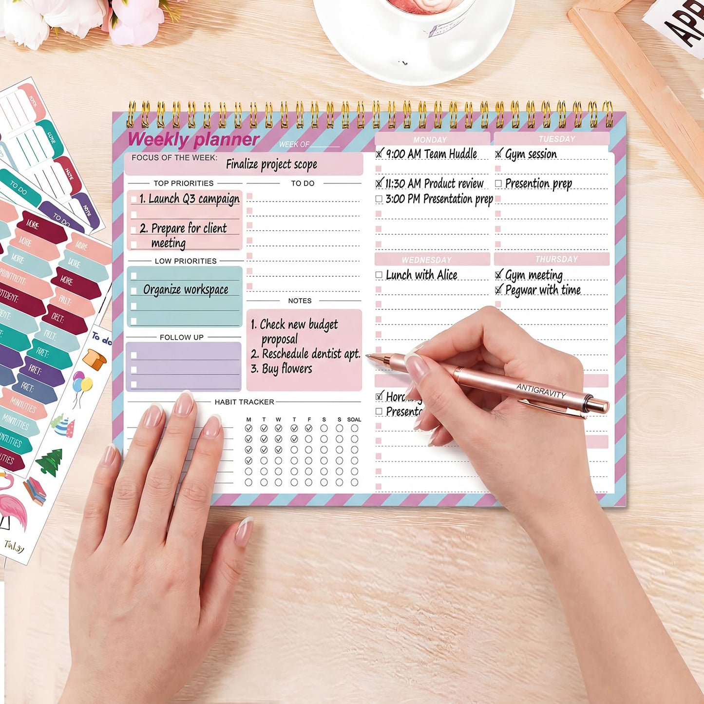 Thboxes Weekly Desk Planner, 8.5x11 In To Do List Notepad, 52 Sheets, Pink | Productivity Organizer, Work from Home Essentials, Undated Tear Off Pages, Office, College, School, Student and Teacher Gifts