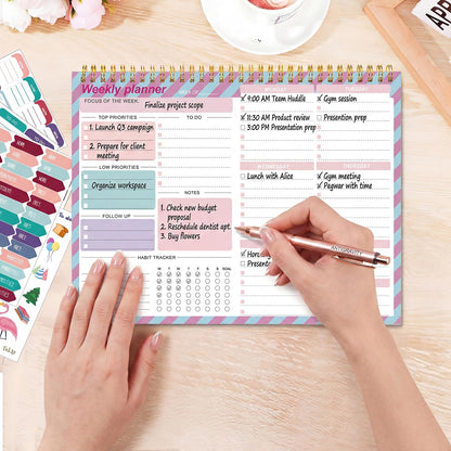Thboxes Weekly Desk Planner, 8.5x11 In To Do List Notepad, 52 Sheets, Pink | Productivity Organizer, Work from Home Essentials, Undated Tear Off Pages, Office, College, School, Student and Teacher Gifts