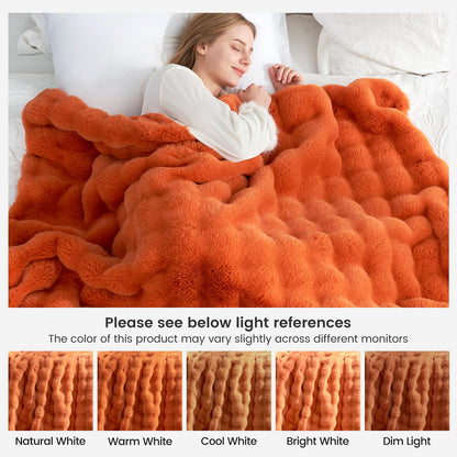Cozy Bliss Faux Fur Throw Blanket for Couch, Fuzzy Soft Plush Thick Bubble Blanket for Sofa Bedroom Living Room, 50 * 60 Inches Tie Dye Pink