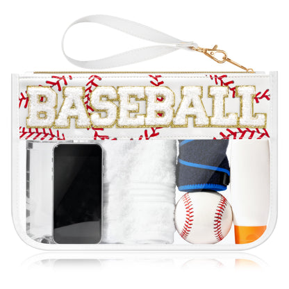 BuyCard Soccer Gift Makeup Bag with Chenille Letter Patch, Clear Cosmetic Pouch PVC Organizer Purse, Waterproof Travel Bag, Portable Toiletry Storage Bag for Her Friends