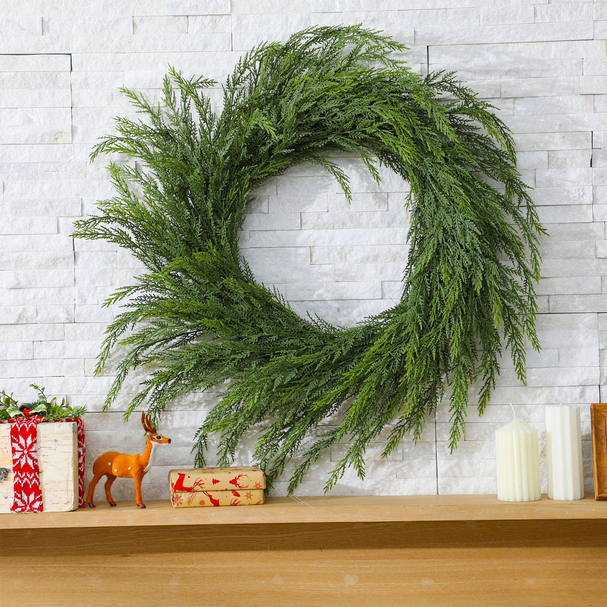 Wavwavw 48" Christmas Large Norfolk Pine Wreath for Front Door