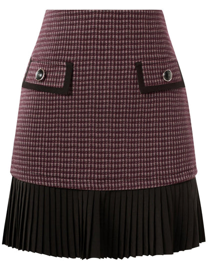 Kate Kasin Women's Plaid Mini Skirt, High Waist Pleated A-Line Skirts