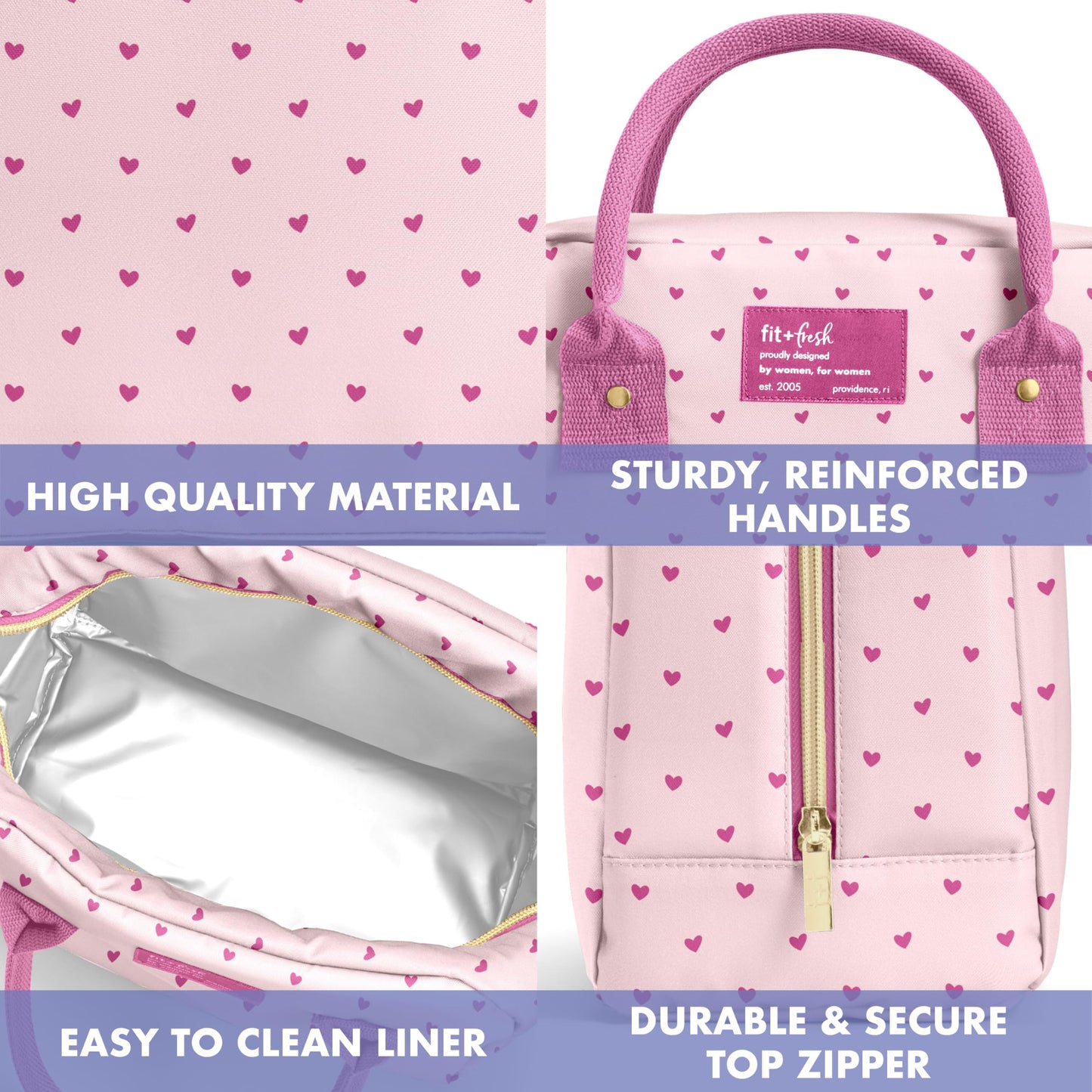 Fit & Fresh Bloomington Lunch Bag for Women - Insulated Large Lunch Box for Work with Containers, Leak-Resistant, Stain-Resistant, Zipper Closure, Cheetah