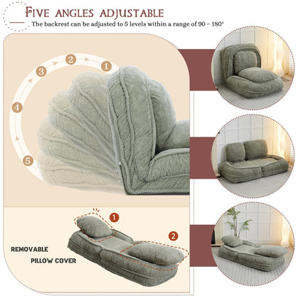 Upholstered Convertible Lounge Chair with 2 Soft Pillows