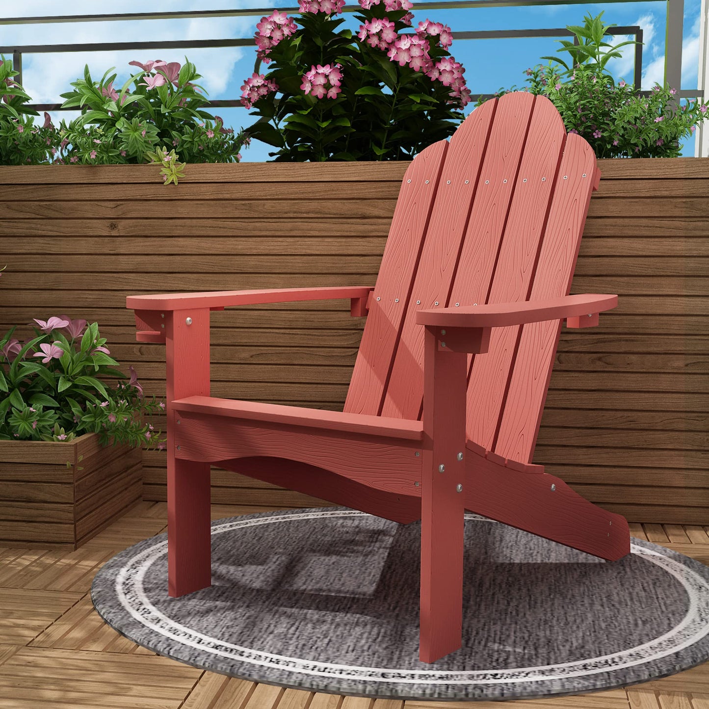 LUE BONA HDPS Adirondack Chairs Set, Fire Pit Outdoor Chair Weather Resistant with Cup Holder, Modern Plastic Chair Plastic for Patio, Deck, Proch, 350LBS, 4 Set, Dark Brown