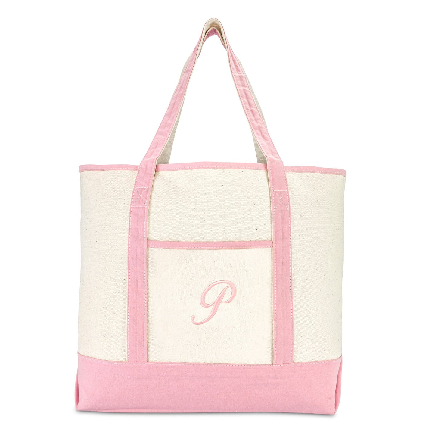 Dalix Women's Cotton Canvas Tote Bag Large Shoulder Bags Pink Monogram a - Z | Large