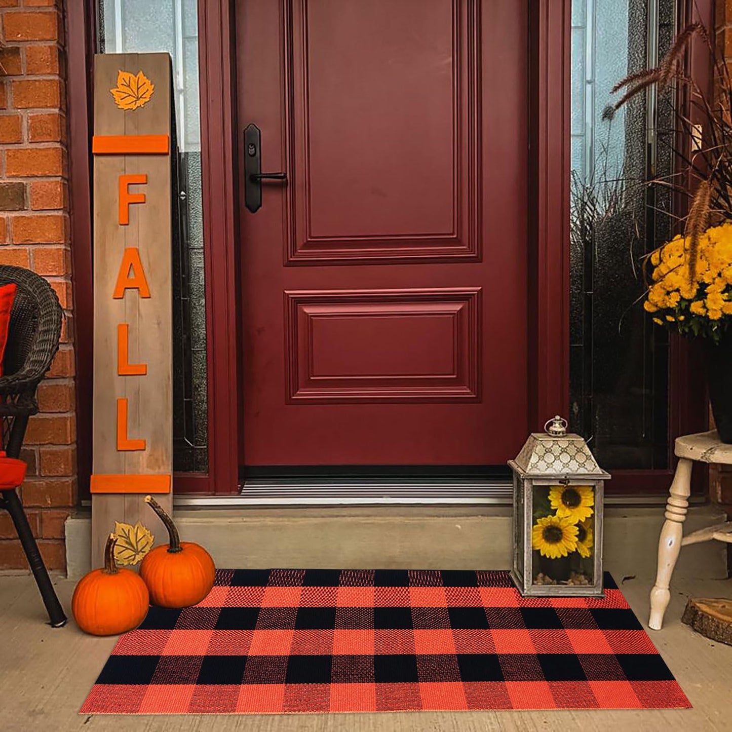 Christmas Door Mat Outdoor 35.4''x59'' Buffalo Plaid Christmas Decor Rug Cotton Hand-Woven Layered Door Mats Washable Carpet for Front Porch, Kitchen, Farmhouse, Entryway