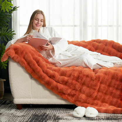 Cozy Bliss Faux Fur Throw Blanket for Couch, Fuzzy Soft Plush Thick Bubble Blanket for Sofa Bedroom Living Room, 50 * 60 Inches Tie Dye Pink