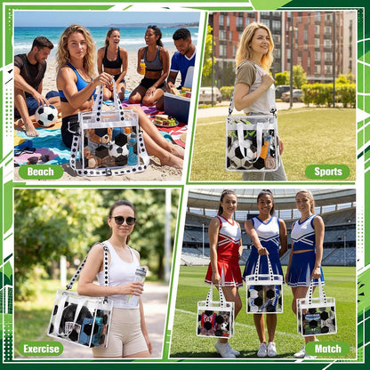 Soccer Clear Tote Gift Bag, 11.8x11.8x5.9 Inch Stadium Approved Waterproof Purse with Adjustable Strap for Women Mom