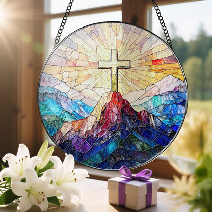 8-Inch Jesus with Cardinals Suncatcher Ornament, Stained Glass Window Hanging & Religious Christmas Ornament, Christian Window Decor — Memorial Gift, Christian Gifts for Her, Religious Gifts