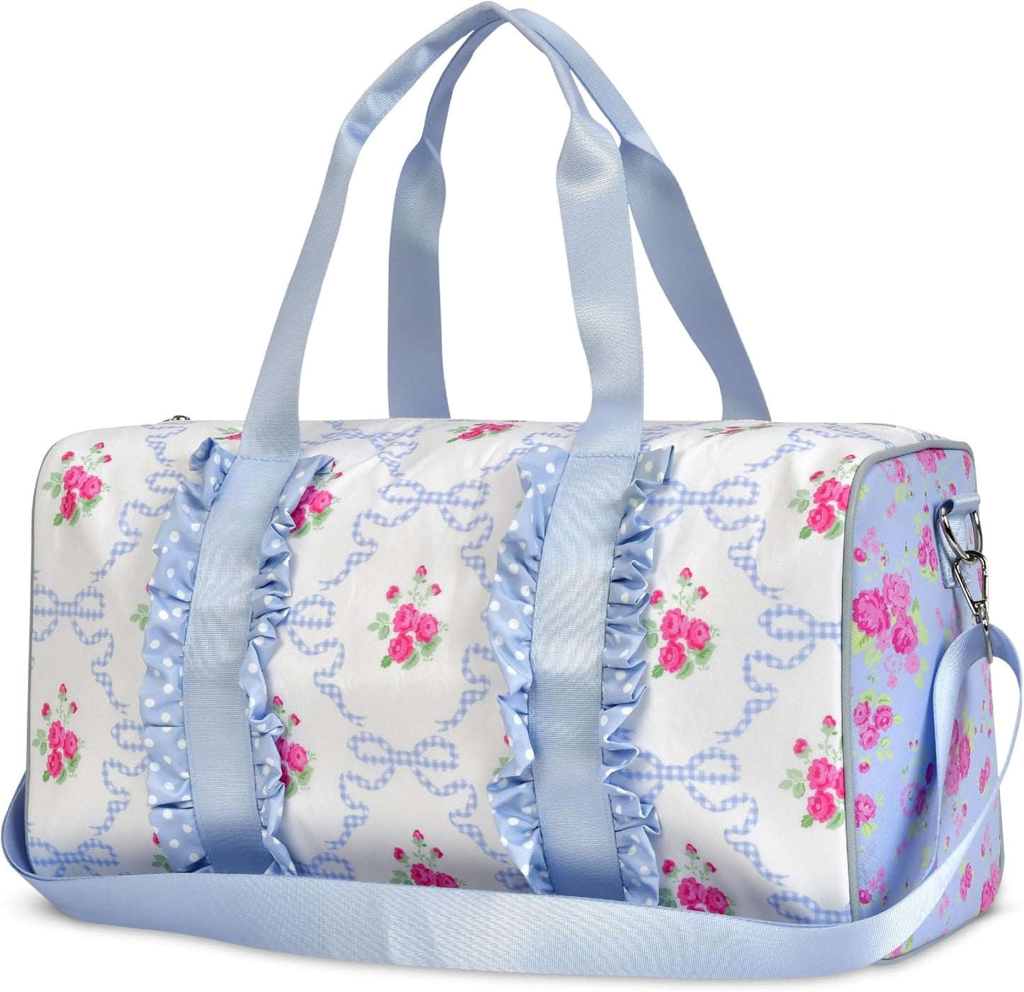 iscream 17" x 10" Duffle Bag with Double Handles, Removable, Adjustable Should Strap and Ruffle Accents - Vintage Vibes