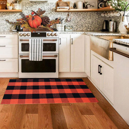Christmas Door Mat Outdoor 35.4''x59'' Buffalo Plaid Christmas Decor Rug Cotton Hand-Woven Layered Door Mats Washable Carpet for Front Porch, Kitchen, Farmhouse, Entryway