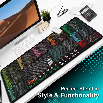 Pixiecube Excel Cheat Sheet Desk Pad | Excel Shortcut Keys Mouse Pad | Extended Large XL Gaming Mousepad | PC Office Spreadsheet Keyboard Mat | Non-Slip Stitched Edge