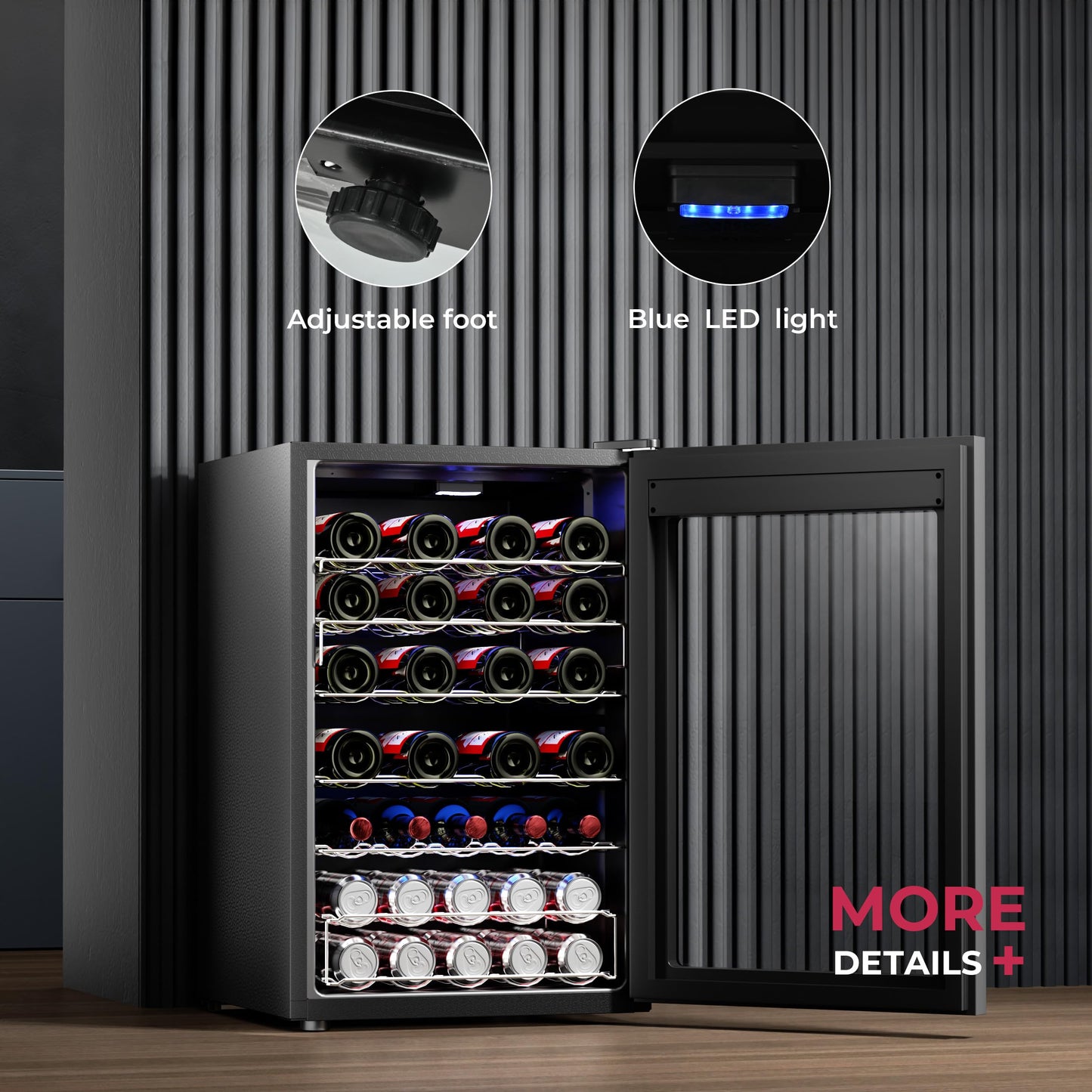 Icyglee 25 Bottle Compressor Wine Cooler Refrigerator, Freestanding Wine Cellar with 41-64°F Adjust Temp & Double-layer Glass Door for Red and White, Wine Cooler for Home Bar, Black