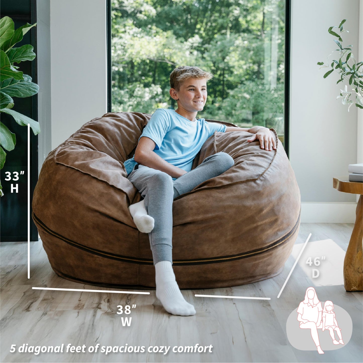 Big Joe Fuf 7Ft Giant Foam Bean Bag Chair, Oversized Couch with Removable Cover for Kids, Teens, Adults, Fog Lenox, Durable Woven Polyester, 7 Foot