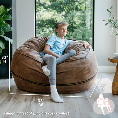 Big Joe Fuf 7Ft Giant Foam Bean Bag Chair, Oversized Couch with Removable Cover for Kids, Teens, Adults, Fog Lenox, Durable Woven Polyester, 7 Foot