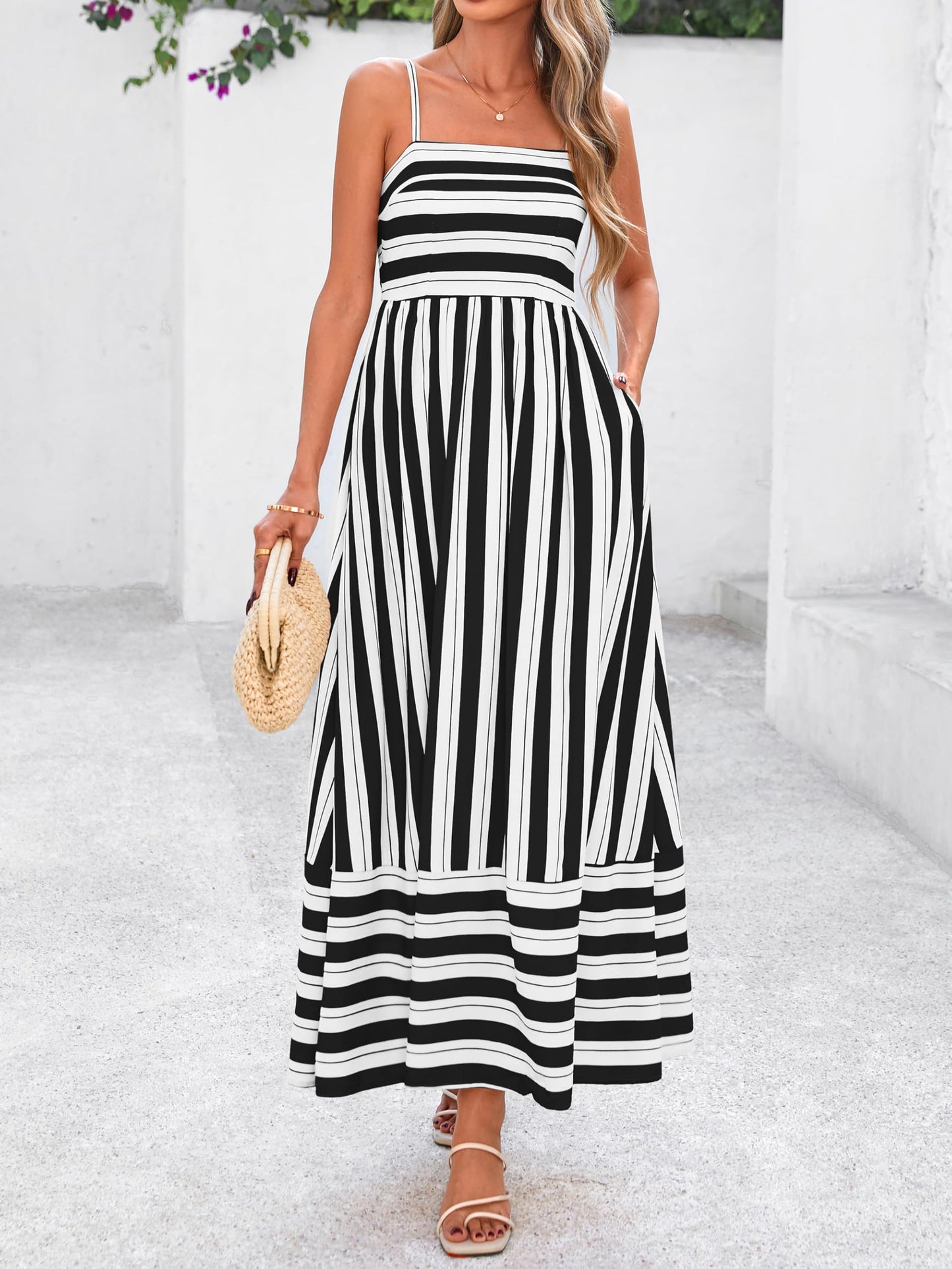 PRETTYGARDEN Women’s Boho Floral Striped Summer Maxi Dress