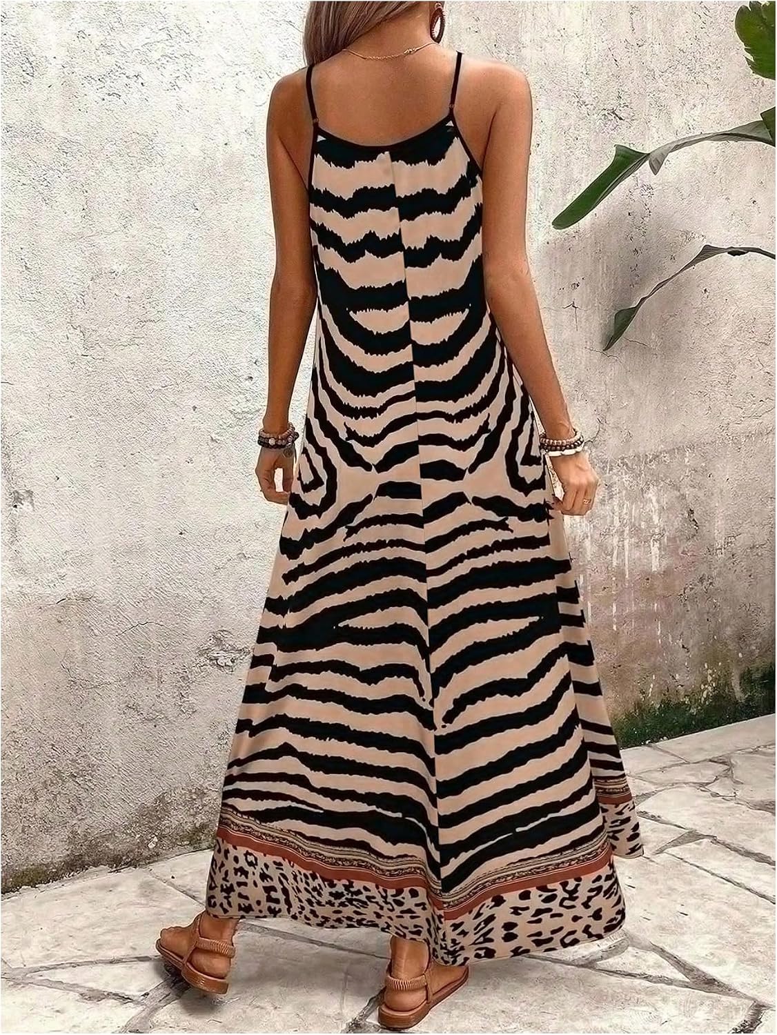 GORGLITTER Women's Animal Print Boho Flowy Maxi Dress