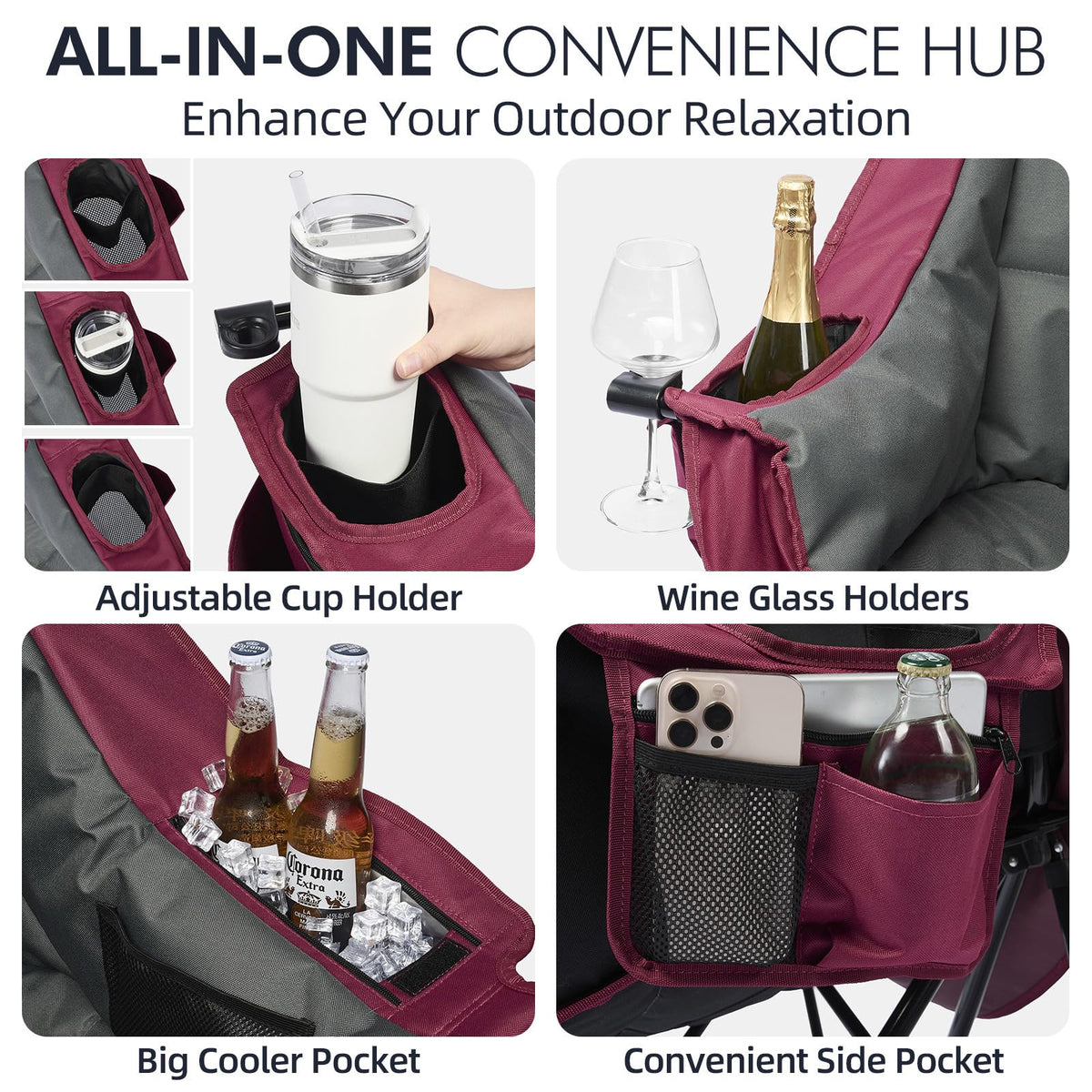 Oversized Camping Chairs for Adults - Heavy Duty Padded Outdoor Camp Chair